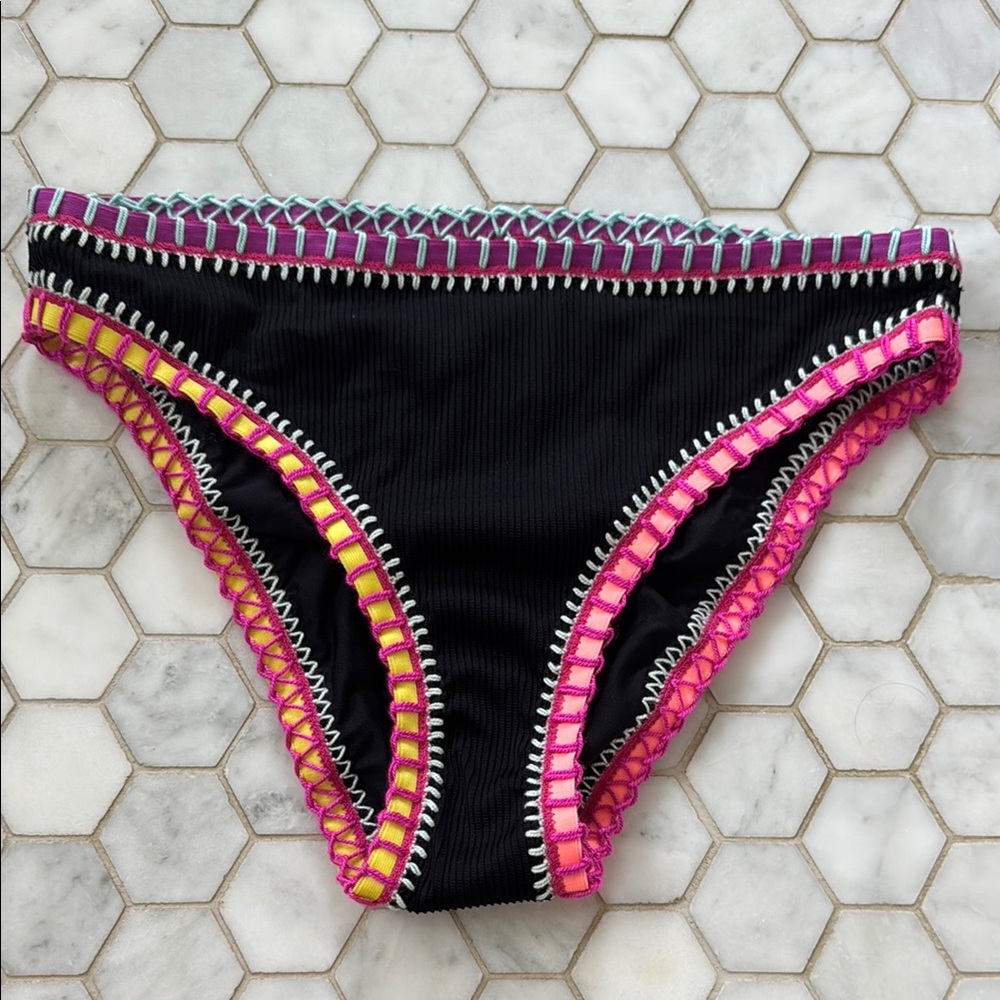 Black and Pink Crochet Bikini with Scalloped Edges